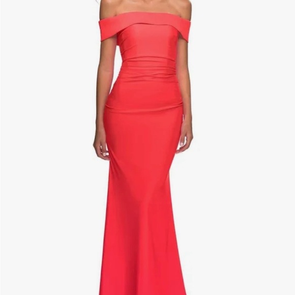 La Femme Elegant Hot Coral pink  Evening Gown, size 14, NWT - Picture 1 of 10